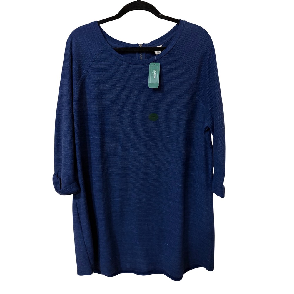 LL Bean Ottoman-Rib Tunic XL Vintage Indigo Heather 3/4 Sleeve Blue NEW layering